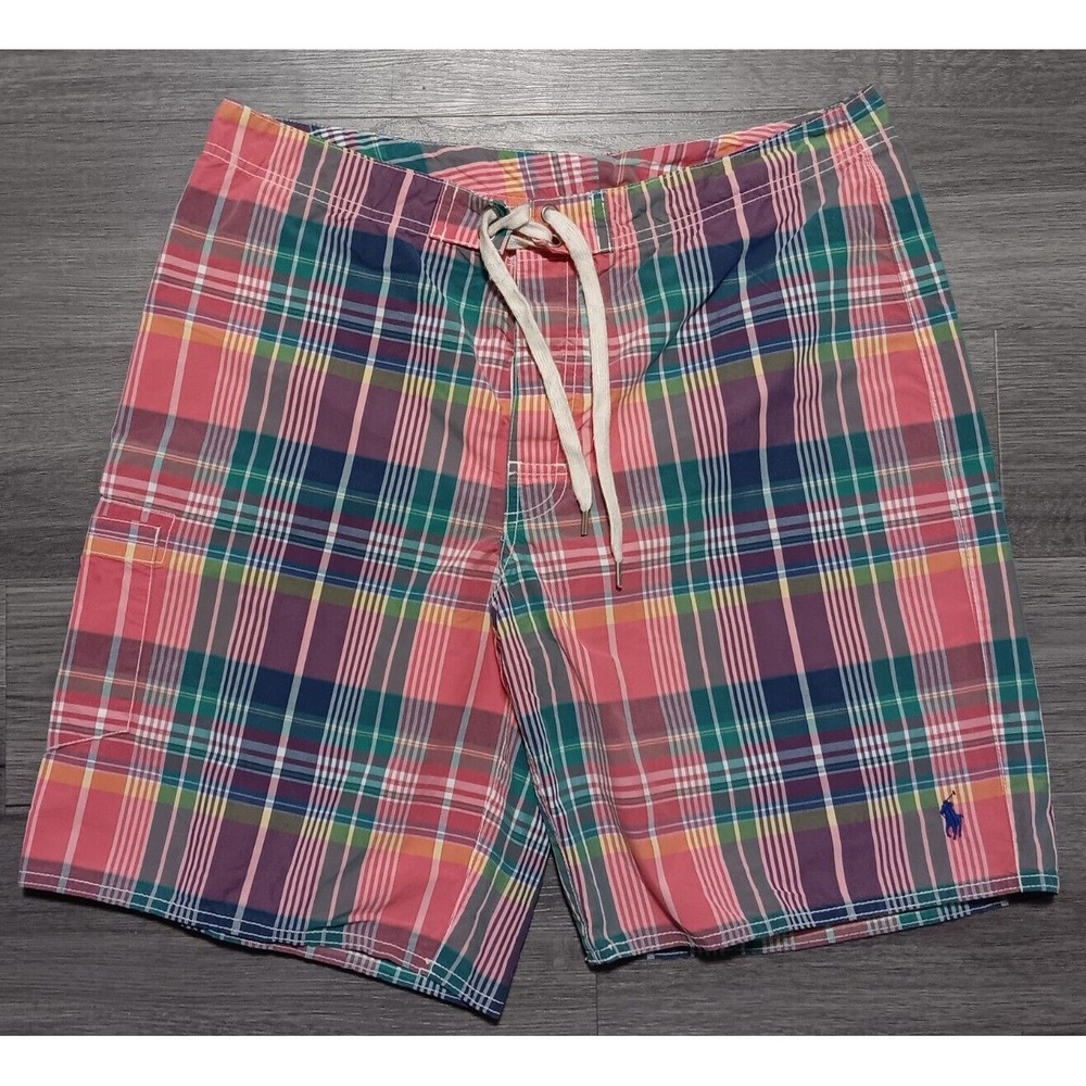 Polo Ralph Lauren Men's Multicolor Madras Plaid Swim Trunks Size 32x9‎